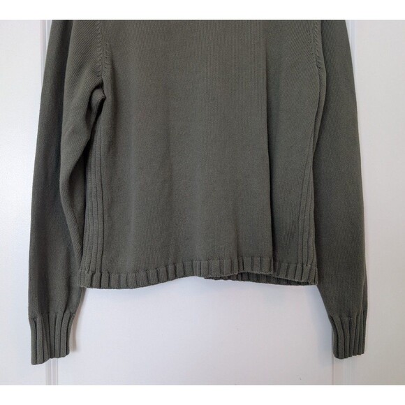 Olive Green Ribbed Mock Turtle Neck Cotton Sweater Women's Size XL Denim & Co - Picture 7 of 9